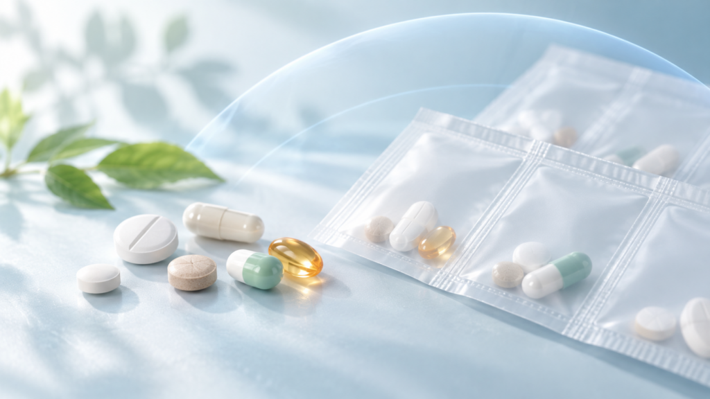 一包化に適さない薬剤と分包紙を表現したイメージ