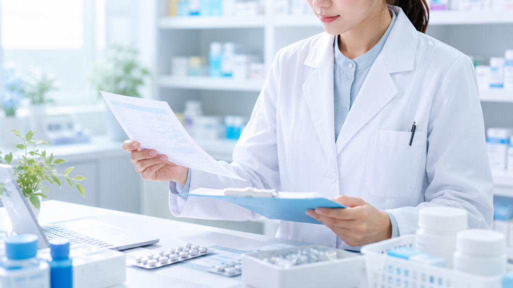 OTC類似薬の追加負担対象を確認する薬剤師のイメージ