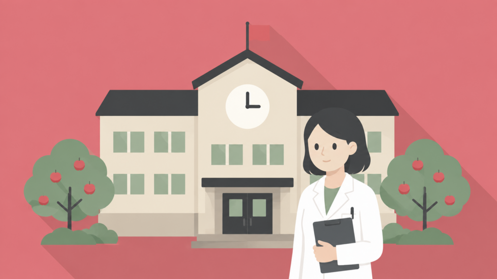 学校と学校薬剤師をイメージした2026年版のイラスト