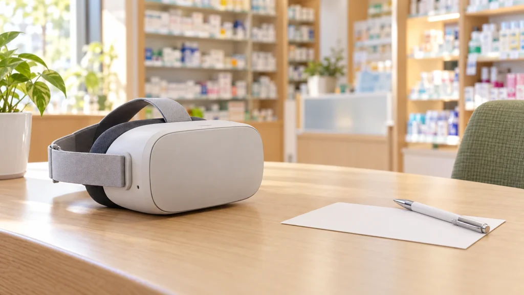 薬局で利用するVR認知機能セルフチェックをイメージした機器