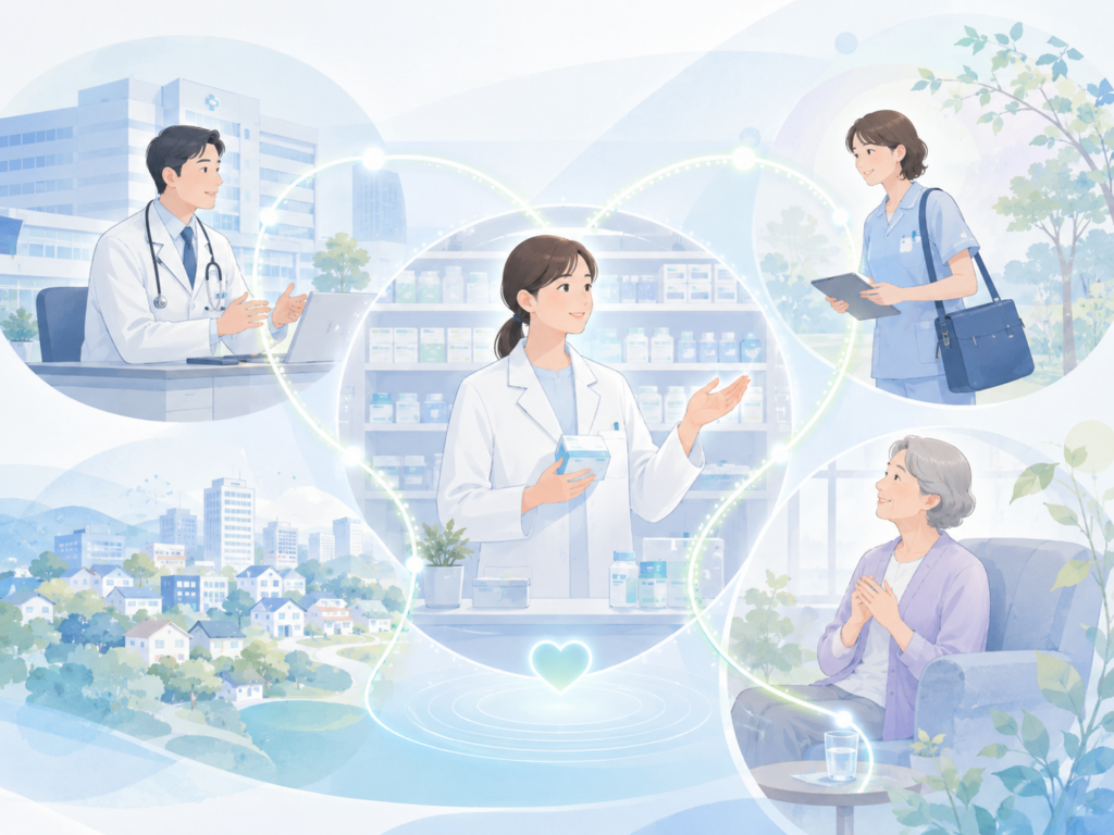 地域連携薬局で薬剤師が多職種連携するイメージ