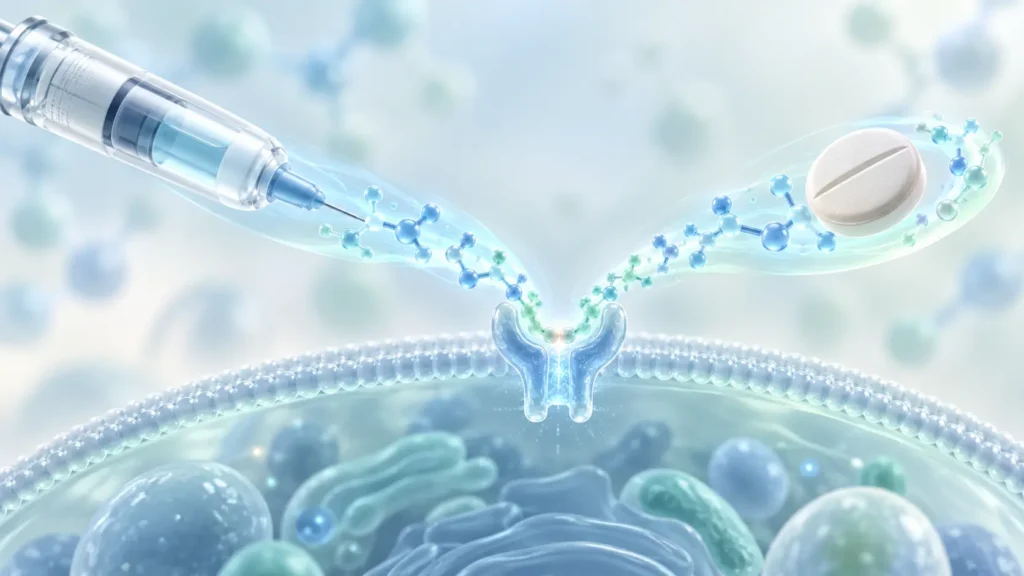 経口エンリシチドと注射型PCSK9阻害薬を比較したイメージ