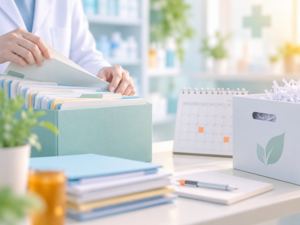 薬局で処方箋の廃棄ルールを見直すイメージ