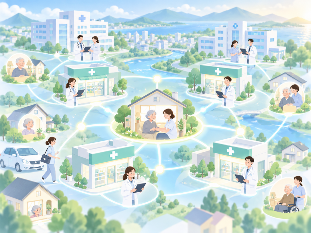 複数の薬局が連携して在宅患者を支える地域薬局ネットワークのイメージ