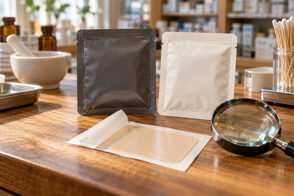 先発品と後発品の貼付剤を比較するイメージ