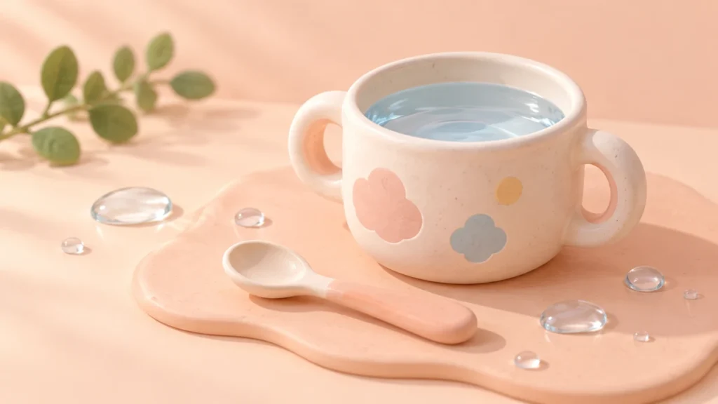少量ずつの水分補給を表すコップとスプーンのイラスト