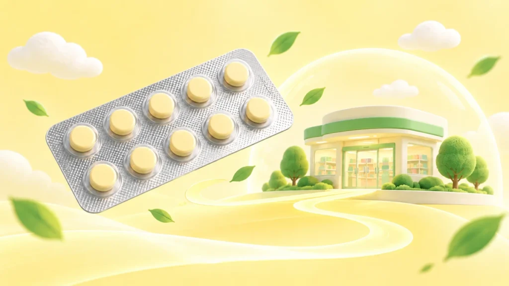 メトトレキサートの供給と治療継続をイメージした錠剤と薬局