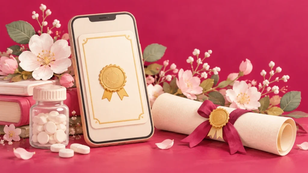 スマートフォンと紙の資格証で表現した薬剤師免許のオンライン化