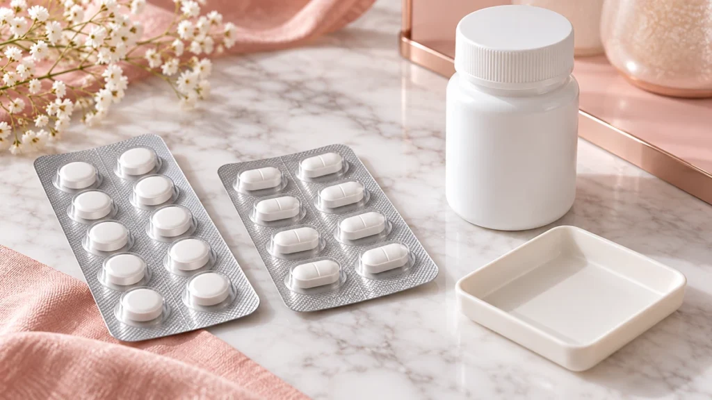 PTP包装とバラ包装の錠剤を並べた供給確認のイメージ